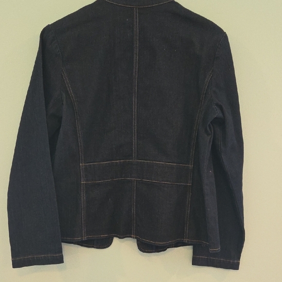 Chico's  Size 1 Peplum Jean Jacket Dark Blue Classic - Picture 6 of 11